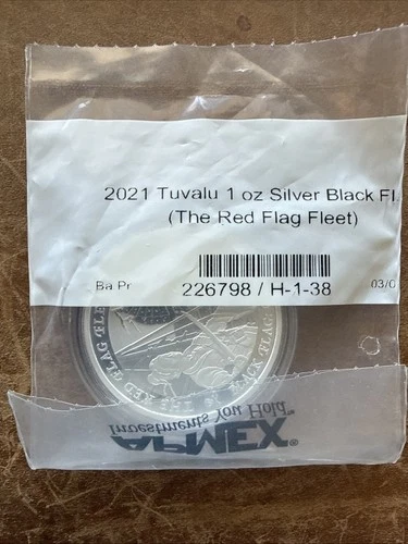 2021 Tuvalu Black Flag The Red Flag Fleet 1 oz  Silver Coin BU - APMEX Poly