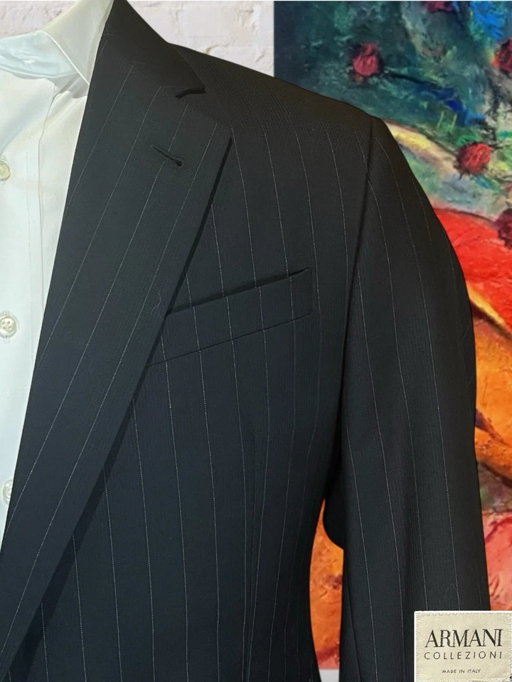 Armani Collezioni мужской 42R 34 x 32 темно-синий банкир полоски итальянский дизайнерский костюм - Изображение 4 из 4