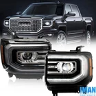 For 2014-2015 Sierra 1500 2015-19 Sierra 2500 3500 Black LED Headlights Assembly
