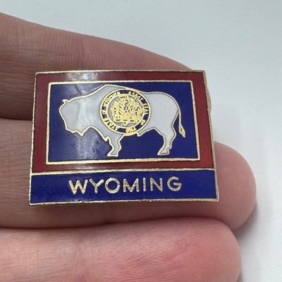 Vintage Wyoming State Flag Bison Enamel Lapel Pin Western Souvenir