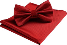 Bow Ties for Men Solid Color Pre-Tie Bow Tie and Pocket Square Set Classic Forma