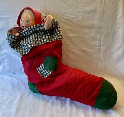 Annalee 1995 Large 18'' PJ Kid In 2  Christmas Stocking. Made In NH, USA.