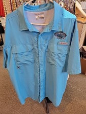 Columbia Blood Guts Fishing Shirt Omni Shield Vented Short Sleeve Blue XL Boca