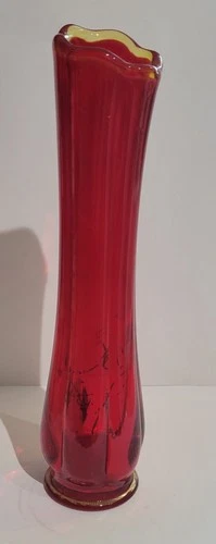 Vintage Fenton Amberina Swung Vase  Pedestal MCM Glass VGC