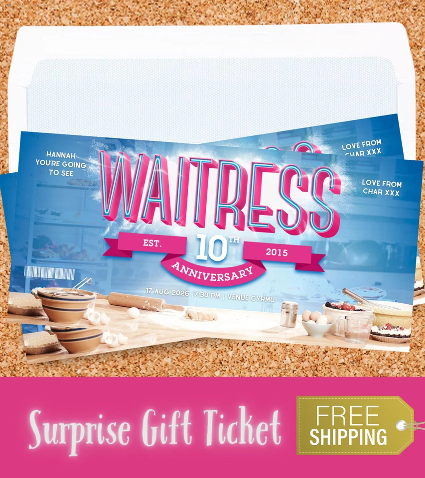NEWHOUSE LABELS WAITRESS Musical Theatre Gift Ticket Custom Surprise Christmas Reveal Voucher
