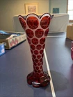 Vintage Fenton glass  9 inch Cranberry Coin Dot Vase Fluted