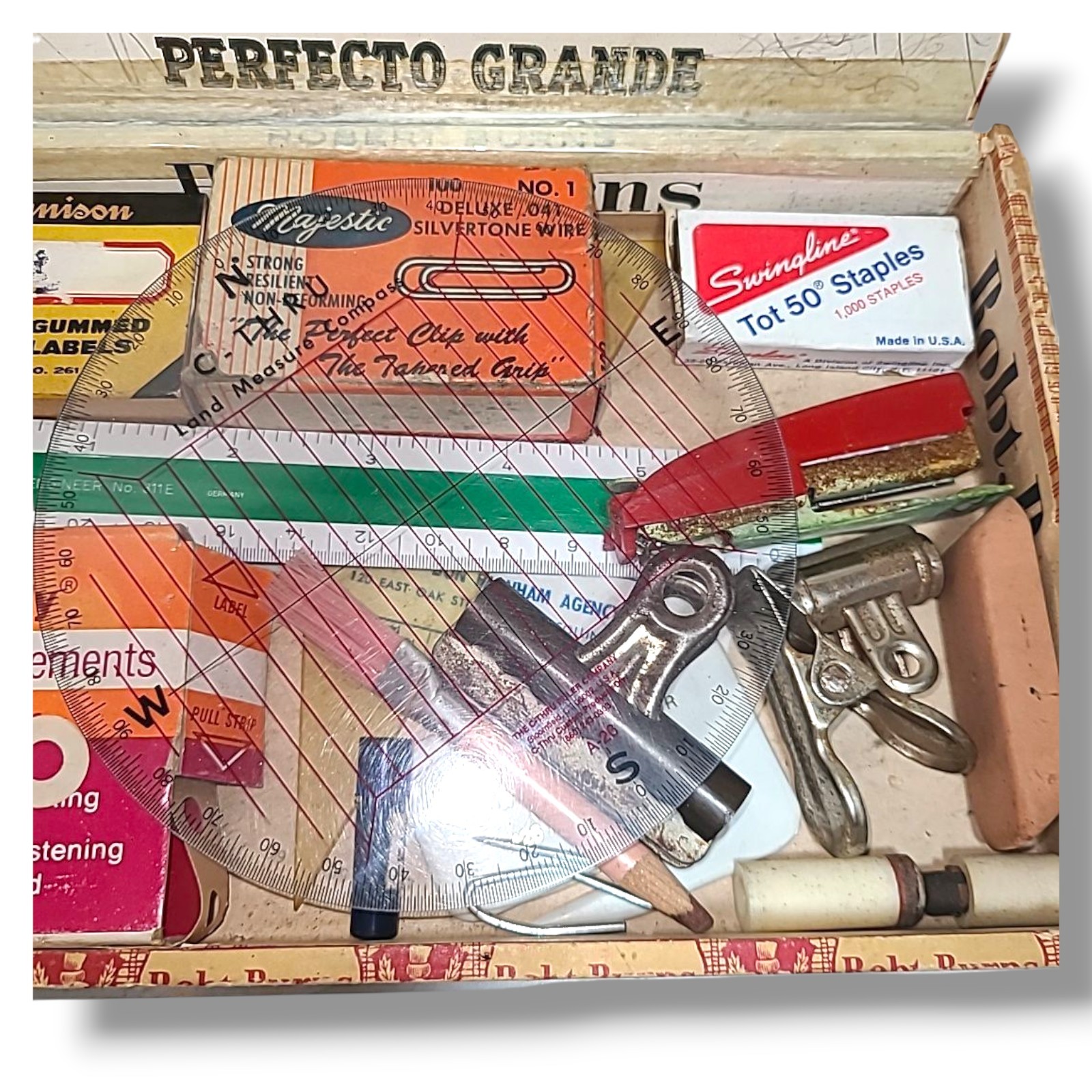 Box Lot of Vintage Office & Drafting Supplies
