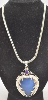 Vintage Jugendstil Revival Sterling Silber Amethyst Quarz Anhänger Halskette 925