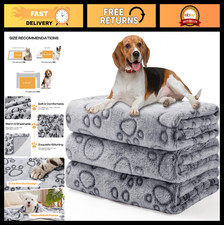 3 Pack Fluffy Fleece Pet Blankets - Paw Print Throw for Dogs Cats, Large 41"x3