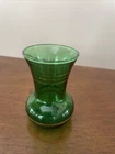 Vtg 1950’s Anchor Hocking Forest Green Glass Vase W/ Gold Rings Stripes Trim 4”
