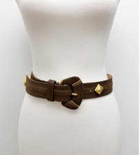 Pelle Vintage Suede Leather Brown Gold Belt Wide Art XS/S 90s 80s Y2K