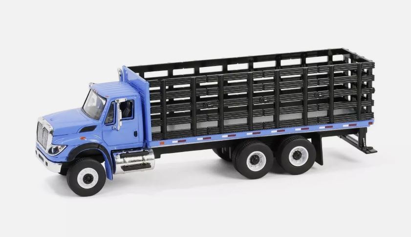 Camion miniature International Workstar 2018 Greenlight 6x4 bleu avec remorque de transport