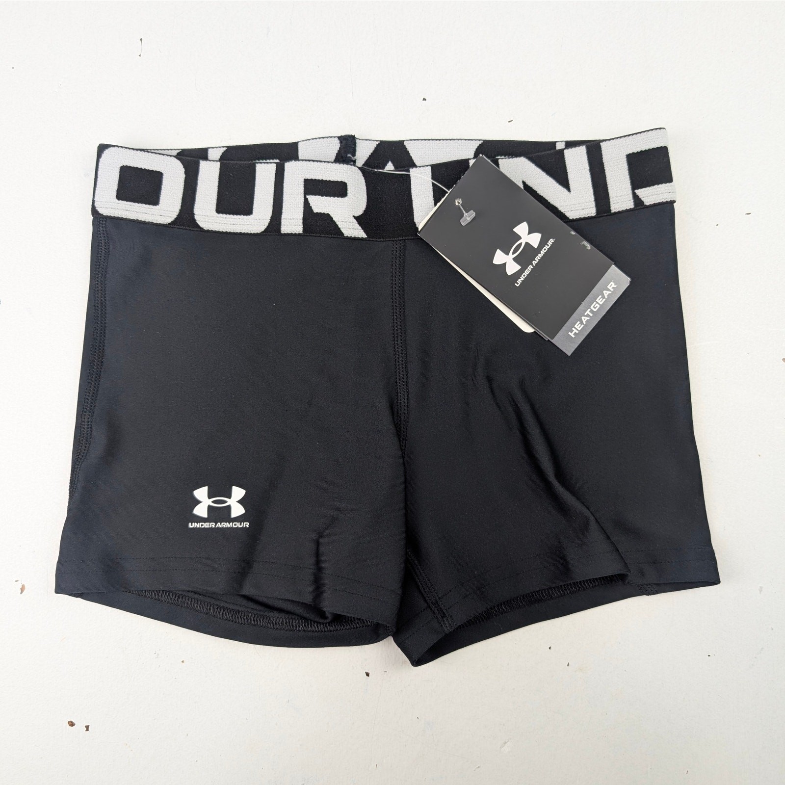 Under Armour Girls Medium Black Heatgear Shorty Bike Shorts 