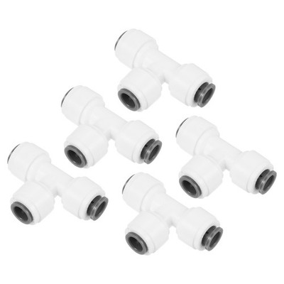 5PCS 1/4'' Push to Connect Tee Fittings T Shape Water Line Fitting White