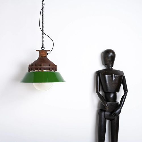 Industrial Explosion Proof Rusted Pendant Lights with Green Enamel Diffusers by - Picture 3 of 22
