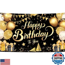 KatchOn, Black and Gold Happy Birthday Banner - XtraLarge 72x44 Inch | Birthd