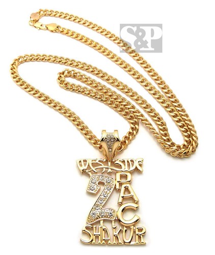 GOLD PT WESTSIDE 2PAC SHAKUR PENDANT w 
