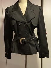 Fever London Ladies Black Stylish Belted Short Jacket Size 12 Uk Vgc