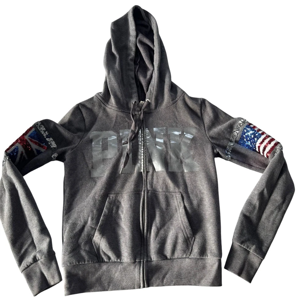 Edición Limitada Victoria's Secret Rosa Londres Desfile de Moda Cremallera Sudadera con Capucha XS BLING Foto 3 de 4