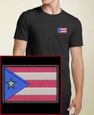 Puerto Rican Flag EMBROIDERED  Puerto Rico Black T-Shirt