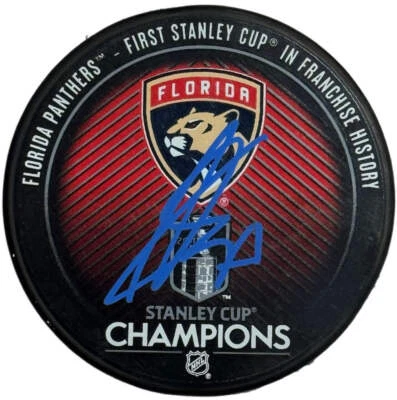 Sergei Bobrovsky Autographed Panthers Stanley Cup Champions Puck (Beckett Witnes