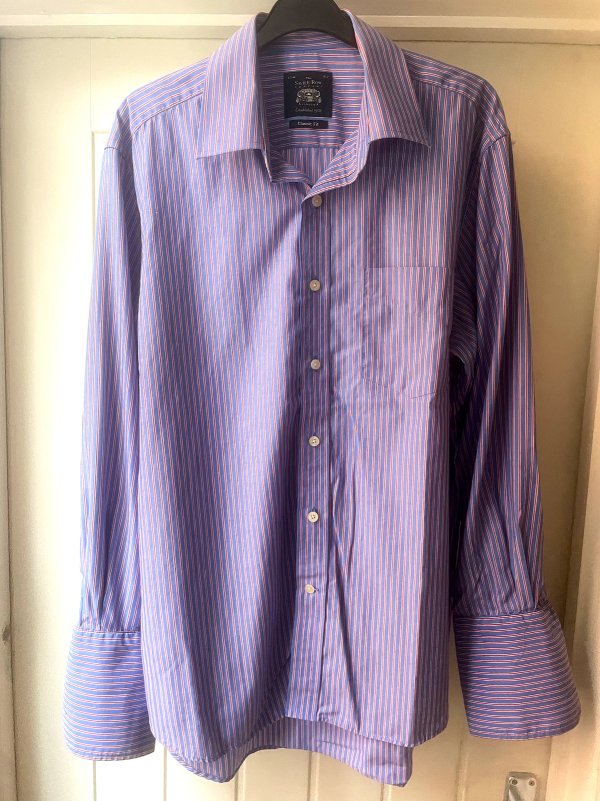 FILA The Savile Row Company Camicia Uomo Doppio Polsino 16 5" Collare Rosso Blu Bianco Righe