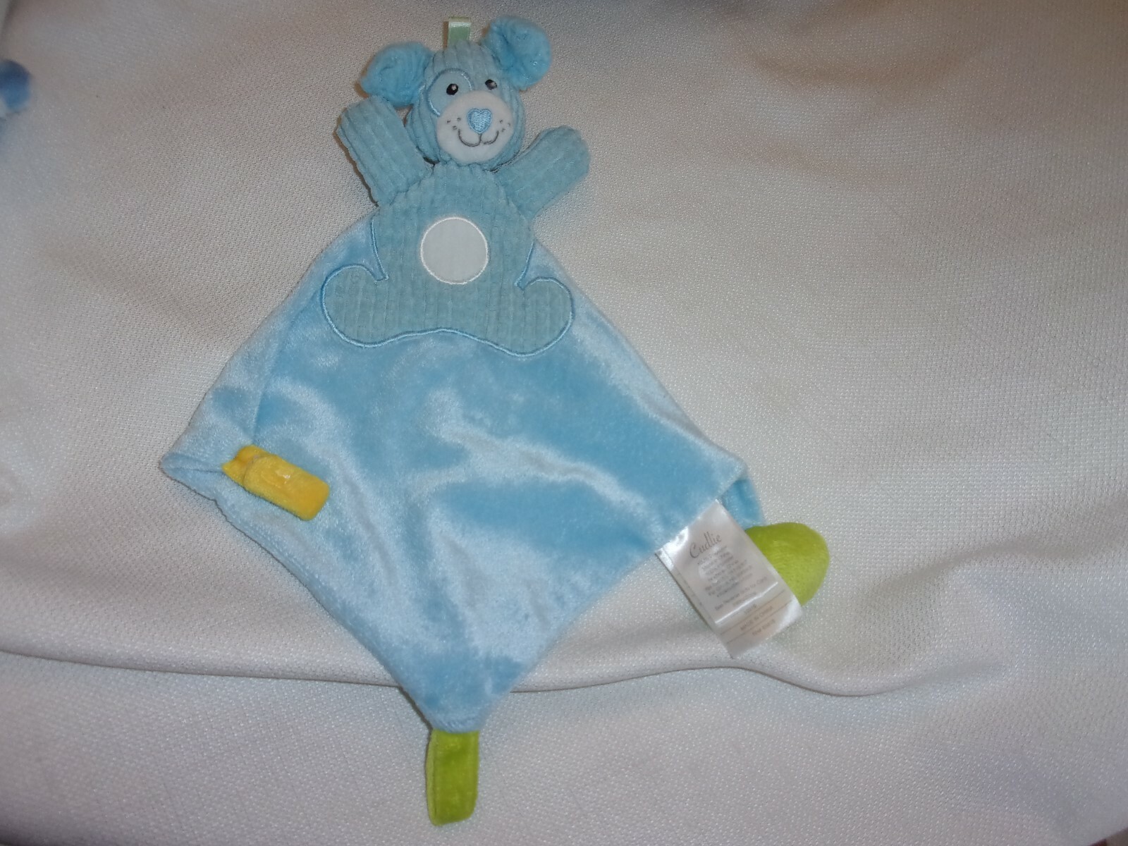Cudlie Puppy Dog Blue security blanket Activity Toy pacifier holder Lovey  10