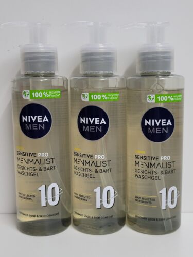Nivea Men Sensitive Pro Menmalist Face & Beard Washgel 3 X 200ml - Picture 1 of 2