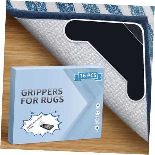 Grippers for Rugs(2024 New), Lakuti Non Slip Dual Sided Rug Pads 16 PCS Black