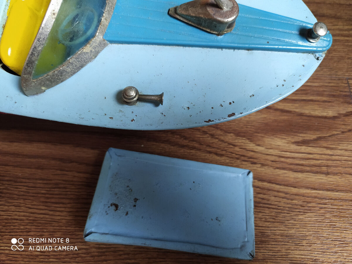 Rare vintage battery powered tin toy motor boat made in Rare vintage battery powered tin toy motor boat made in