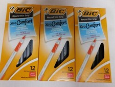 3 X 12 Count BIC Round Stic Grip Xtra Comfort Ballpoint Pen Med Point Red
