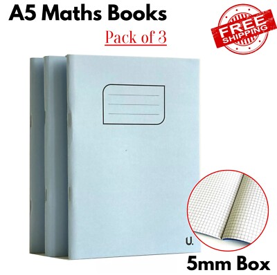 Mathe Notizbuch Schule Übungshefte quadratische Rasterseiten Rechenbuch 3er Pack