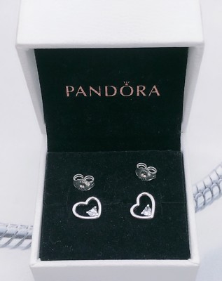 New Authentic Pandora 925 Silver Hearts of Love CZ Stud Earrings