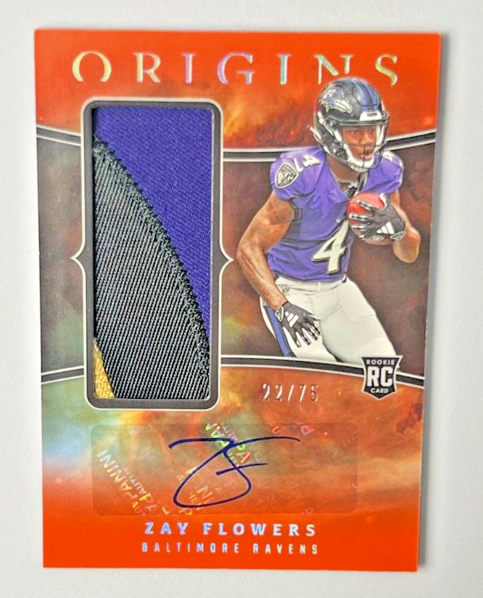 2023 Panini Origins ZAY FLOWERS RC 3 Color Jersey Patch AUTO 22/75 Ravens