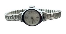 Timex Watch Women Silver Tone Stretch Band New Battery Cream Face