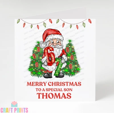 CRAFT PRINTS Personalised 67 FChristmas Card | 67 Santa Design | Six Seven Funny Card Meme