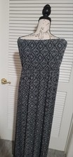 Old Navy Geometric Strapless Maxi Dress Black White Elastic Waist Sleeveless L