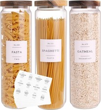 3 Set Glass Pantry Storage Jars W/ Acacia Airtight Lid 50oz Thicken Glass