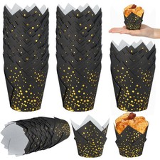 200 Pcs Black Gold Dot Tulip Cupcake Liners Graduation Mini Paper Baking Cups...