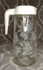 Anchor Hocking TANG Pitcher 1 Qt Glass Etched Lily White Lid VTG 1970s