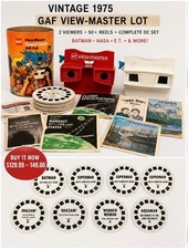 Vintage 1975 GAF View-Master Good Guys Canister Lot 2 Viewers 35 Reels C