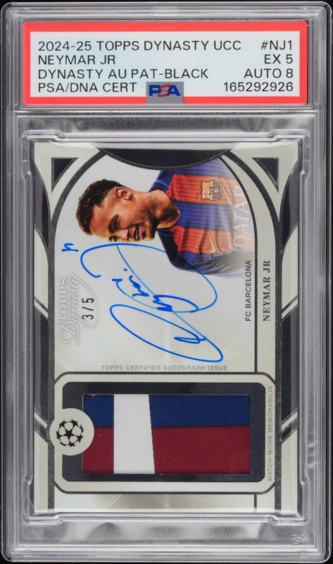 2024-25 Topps Dynasty UCC Neymar Jr #NJ-1 Patch Auto Black /5 PSA 5 Auto 8