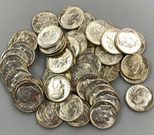 50 1956 D BU US 90% Silver Roosevelt 10c L24032