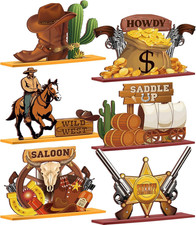 6 Pcs Western Cowboy Centerpieces Decorations West Wooden Tables Decor Wild West