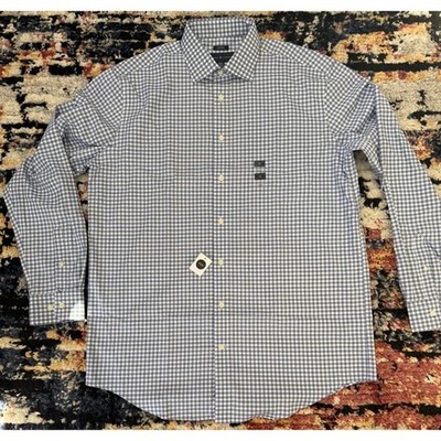 Joseph Abboud Mens Blue Gingham Non-Iron Dress Shirt 16.5 36/37 Tall Classic Fit