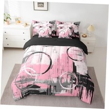 Geometric 7 Piece Bedding Set Size for Kids Boys Girls Teens Twin Pink Black