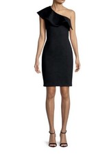 Calvin Klein Women’s Black One Shoulder Sheath Cocktail Dress Ruffle Sz 4 $129