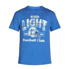 Bud Light Shirt Mens Medium Royal Heather Blue Beer Game Time Football Club New