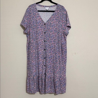J. Jill Blue Floral Mini Dress Dixie floral women 2X babydoll tiered casual Y2K