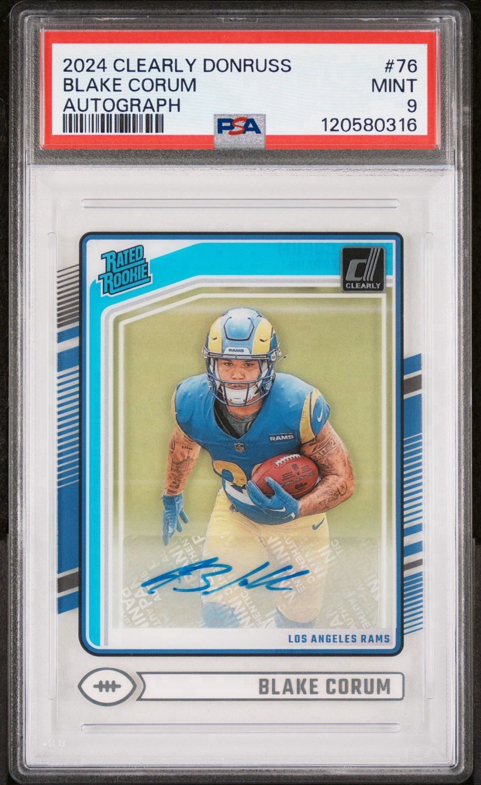 2024 Panini Clearly Donruss - Rated Rookie Blake Corum #76 Autographs ~ PSA 9